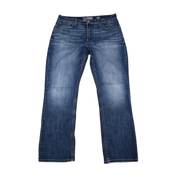 BKE Jeans Mens Size 36x32 Tyler Straight Leg Blue Denim Pants Distressed Hems - Picture 1 of 13